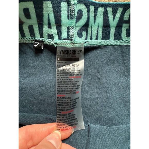 Gymshark Flex Leggings Women L Blue Spellout Logo Nonslip Waist Stretch Shaping - Picture 3 of 8